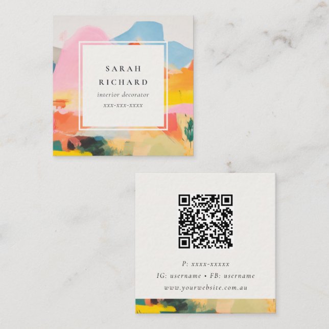 Boho-Chic-Abstraktes Berglandschaft- QR-Code Quadratische Visitenkarte (Vorne/Hinten)