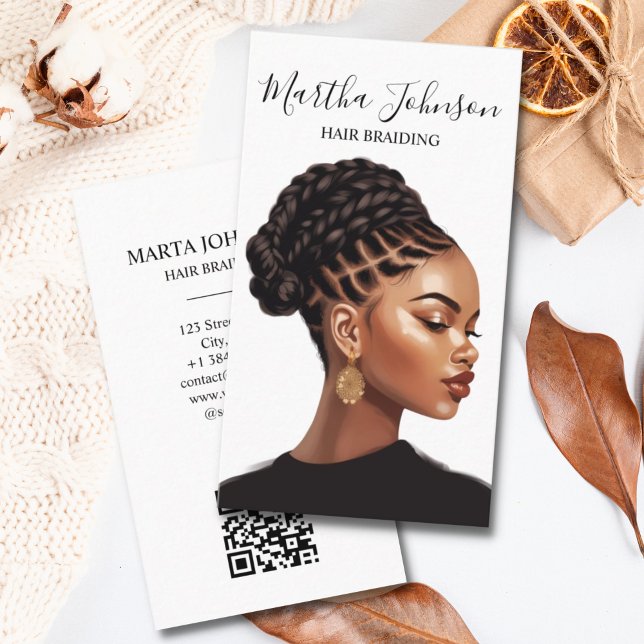 Boho Chic Afro American Braids Braiding QR Code Visitenkarte (Von Creator hochgeladen)