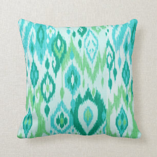 Boho Chic aquamarin Aqua Green Ikat Tribal Tapesta Kissen