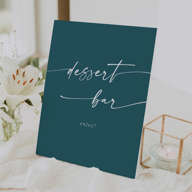 Boho Chic Aquamarin Blue Dessert Bar Wedding Sockelschild (Boho Chic Teal Blue Dessert Bar Wedding Pedestal Sign)