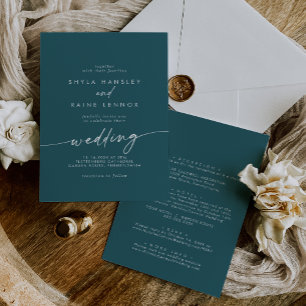 Boho Chic Aquamarin Blue Front and Back Wedding Einladung