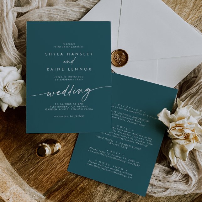 Boho Chic Aquamarin Blue Front and Back Wedding Einladung (Von Creator hochgeladen)