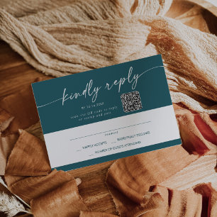 Boho Chic Aquamarin Blue Mail In und QR Code RSVP Karte