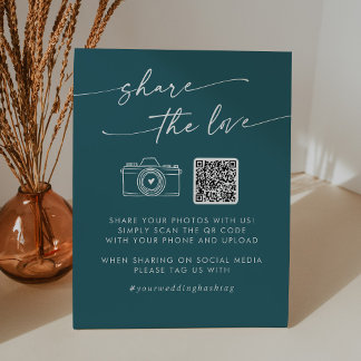 Boho Chic Aquamarin Blue Teilen Sie die Liebe QR-C Sockelschild