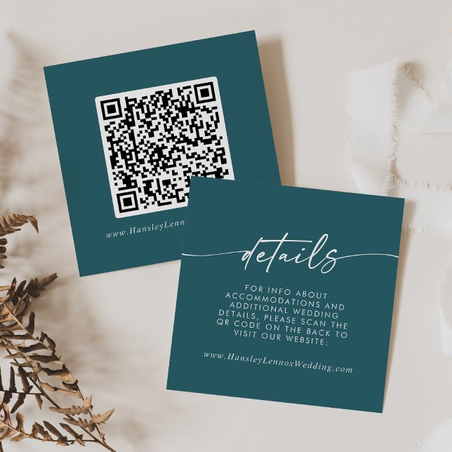 Boho Chic Aquamarin Blue Wedding QR Code Details Begleitkarte (Von Creator hochgeladen)