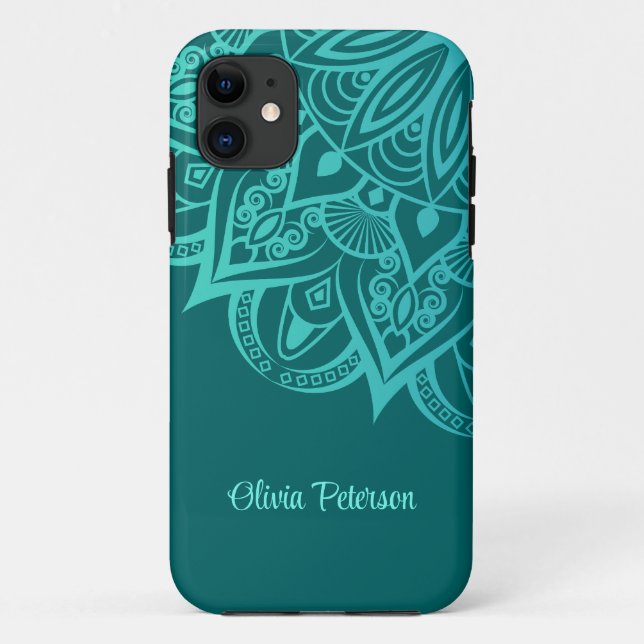 Boho Chic Aquamarin und Türkis Mandala Case-Mate iPhone Hülle (Rückseite)