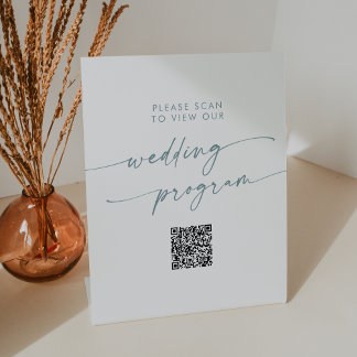 Boho Chic Aquamarin und White QR Code Hochzeitspro Sockelschild