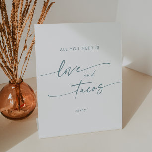 Boho Chic Aquamarine und weiße Liebe Taco Bar Wedd Sockelschild