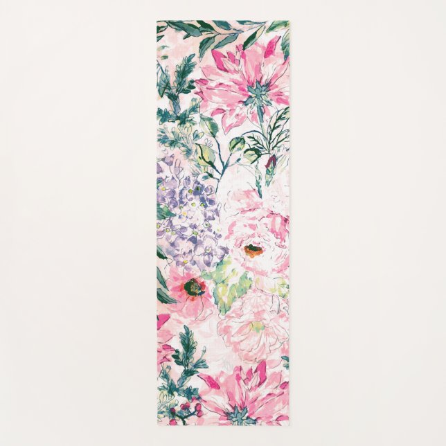 Boho Chic Aquarell Rosa Blumenfarbe Yogamatte (Vorderseite)