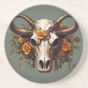 Boho Chic Aquarell Steampunk Florales Kuhschädel Getränkeuntersetzer