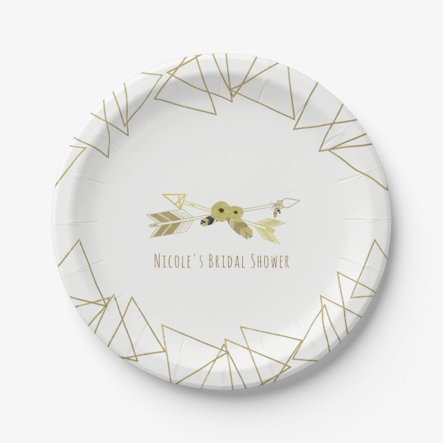 Boho Chic Arrows & Gold Geometric Triangle Modern Pappteller (Vorderseite)