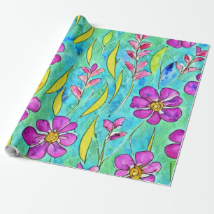 Boho Chic Art Nouveau Watercolor Floral Pattern Geschenkpapier