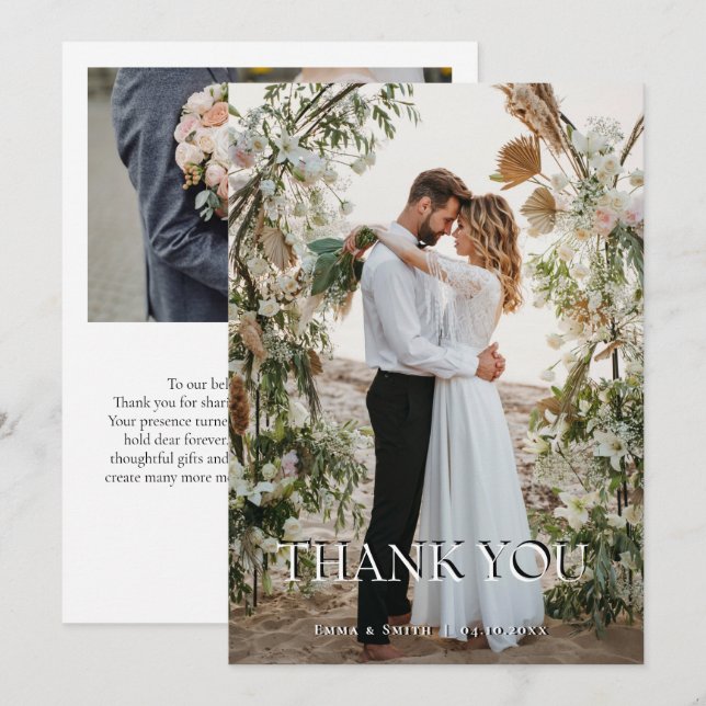 Boho Chic Beach Wedding Thank You Card with Floral Dankeskarte (Vorne/Hinten)