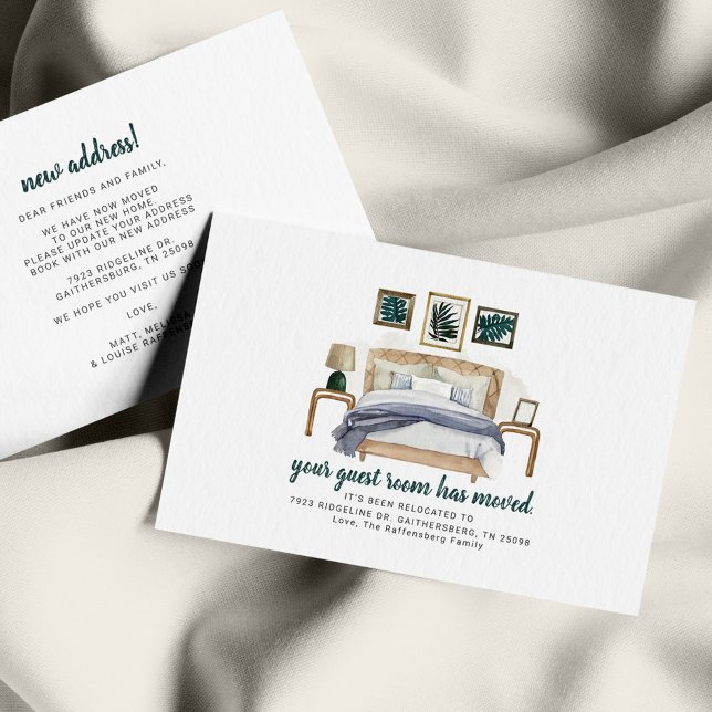 Boho Chic Bedroom Guest Room hat sich bewegend Mitteilungskarte (Boho Watercolor Modern Change of Address Moving Announcement Note Card)