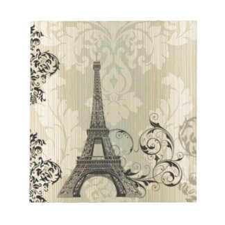 Boho Chic beige Damask Paris Eiffel Tower Notizblock