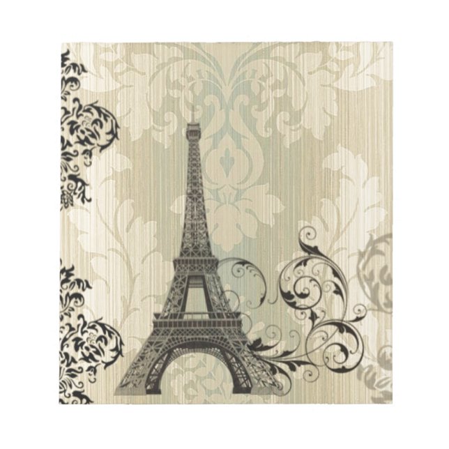 Boho Chic beige Damask Paris Eiffel Tower Notizblock (Vorderseite)
