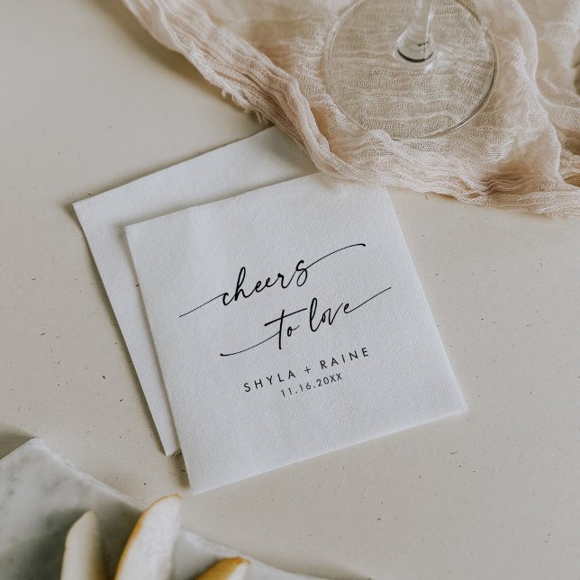 Boho Chic Black and White Cheers to Liebe Wedding Serviette (Von Creator hochgeladen)