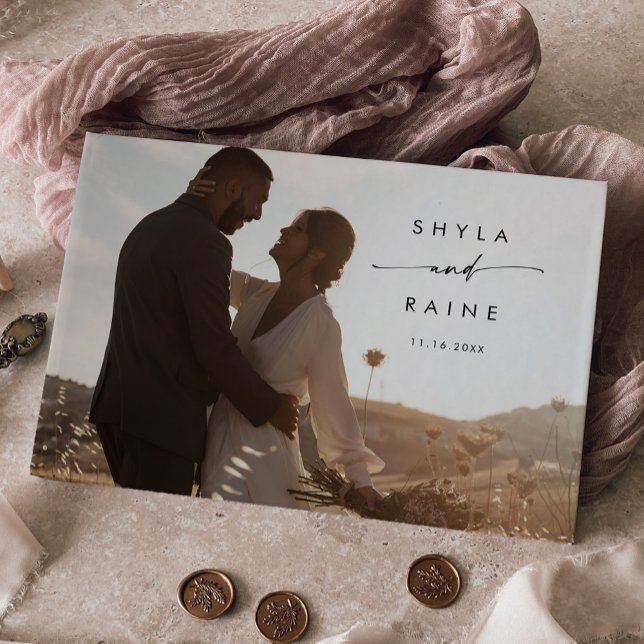 Boho Chic Black and White Foto Wedding Guest Book Gästebuch (Von Creator hochgeladen)