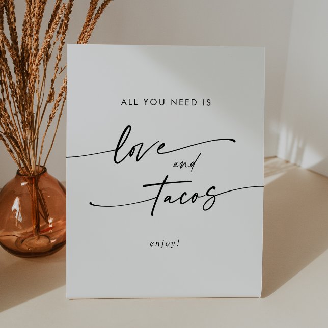 Boho Chic Black and White Liebe Taco Bar Wedding Sockelschild (Boho Chic Black and White Love Taco Bar Wedding Pedestal Sign)