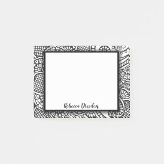 Boho Chic Black and White Modern Floral Mandala Post-it Klebezettel