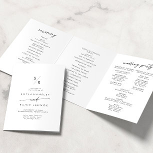Boho Chic Black and White Monogram Wedding Dreifach-gefaltete Programmkarte