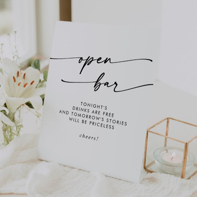 Boho Chic Black and White Open Bar Wedding Sockelschild (Boho Chic Black and White Open Bar Wedding Pedestal Sign)