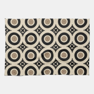 Boho Chic Black & Beige Geometric Pattern Geschirrtuch