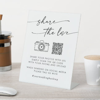 Boho Chic Black und White teilen Sie die Liebe QR Sockelschild