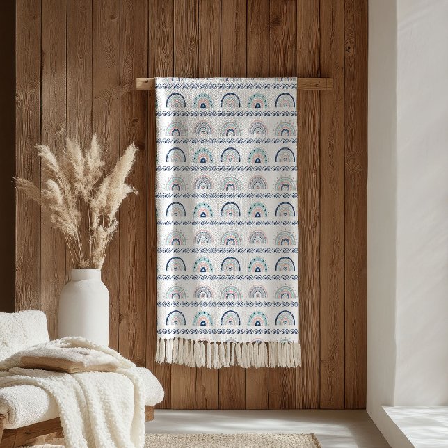 Boho Chic Blanket Pink & Navy Soft Gift Accent Fleecedecke (Boho Chic Blanket Pink & Navy Soft Gift Accent)