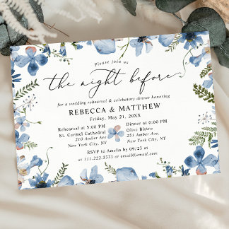 Boho Chic Blue Botanical Die Nacht vor der Hochzei Einladung