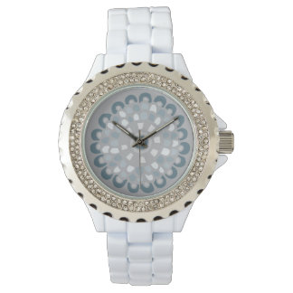 Boho Chic Blue Gray Mandala Neutrales Blumenmuster Armbanduhr