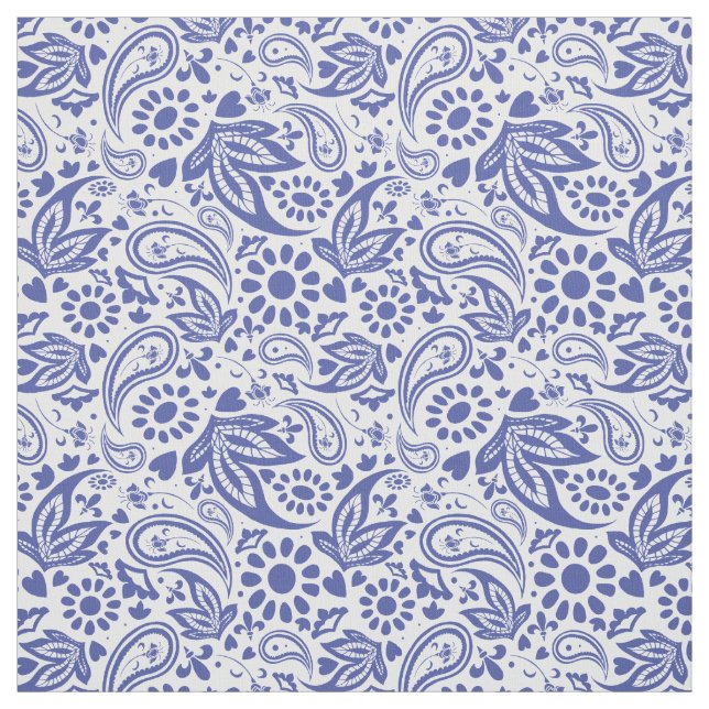 Boho chic Blue White Paisley und Blume Muster Stoff (Muster)