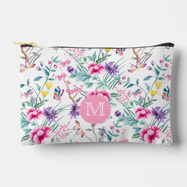 Boho Chic Blume & Butterfliegen Mit Monogramm Zubehörtasche (Vorderseite)