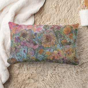 Boho-Chic-Blumengarten-Aquarellmalerei  Lendenkissen