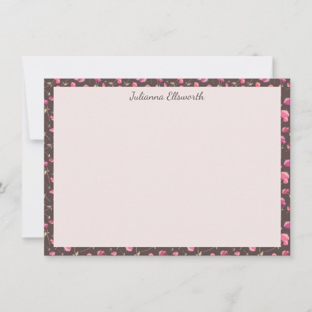 Boho Chic Blumenmuster Pink Brown Personalisiert Dankeskarte (Vorderseite)