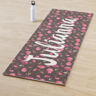 Boho Chic Blumenmuster Rosa Braun Personalisiert Yogamatte