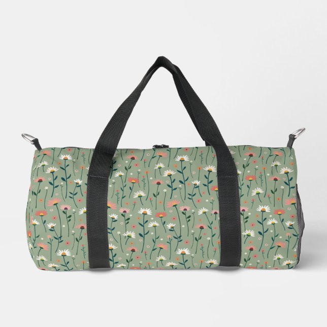 Boho-Chic-Blumenmuster Salbeigrün  Duffle Bag (Vorderseite)