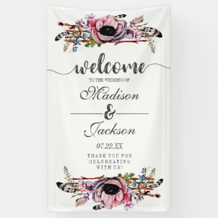 Boho Chic Blush Pink Blues Hochzeit Begrüßung Banner
