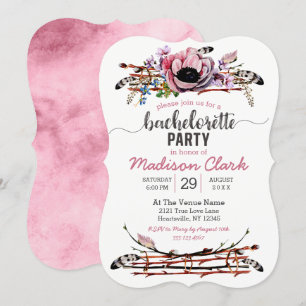 Boho Chic Blush Pink Junggeselinnen-Abschied Einla Einladung