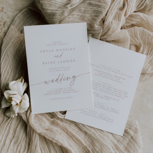 Boho Chic Blush Pink Vorder- und Rückseite Hochzei Einladung (Von Creator hochgeladen)