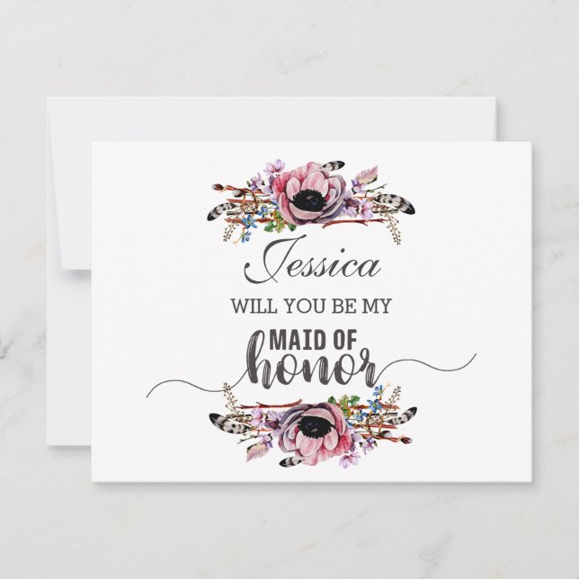 Boho Chic Blush Pink werden Sie meine Trauzeugin s Einladung (Vorderseite)