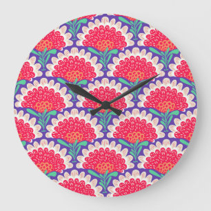Boho Chic Blütendruck Vintag. Große Wanduhr
