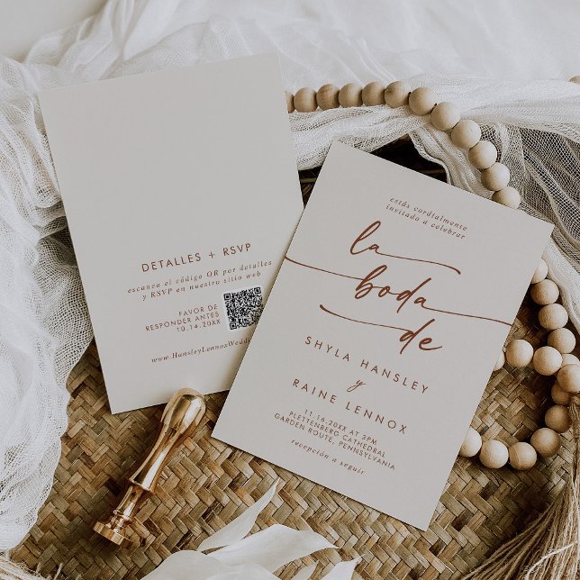 Boho Chic Bohemisch Cream QR Code Spanische Hochze Einladung (Von Creator hochgeladen)