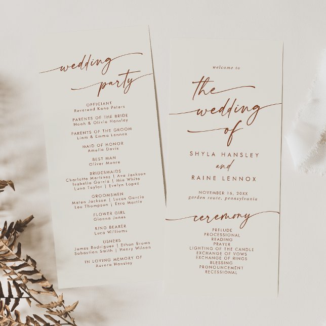 Boho Chic Bohemisch Cream Tee Length Wedding Programm (Von Creator hochgeladen)