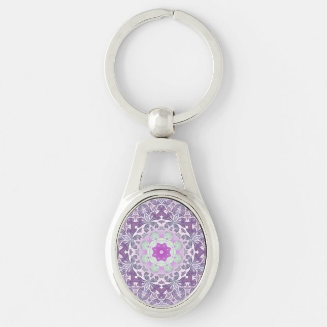 Boho chic Bohemisch lilac lila mandala Schlüsselanhänger (Vorderseite)
