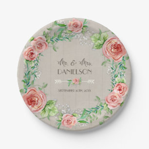 BOHO Chic Bohemisch Rustic Floral Gray Barn Wood Pappteller