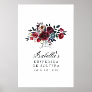 Boho-Chic-Bordeauxrot und Marineblau florales Will Poster