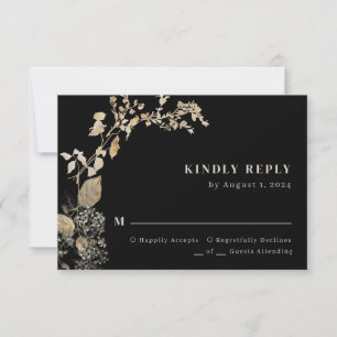 Boho Chic Botanical Foliage Blätter Hochzeit RSVP Karte