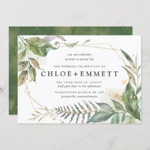 Boho Chic Botanical Gold Geometric Wedding Einladung