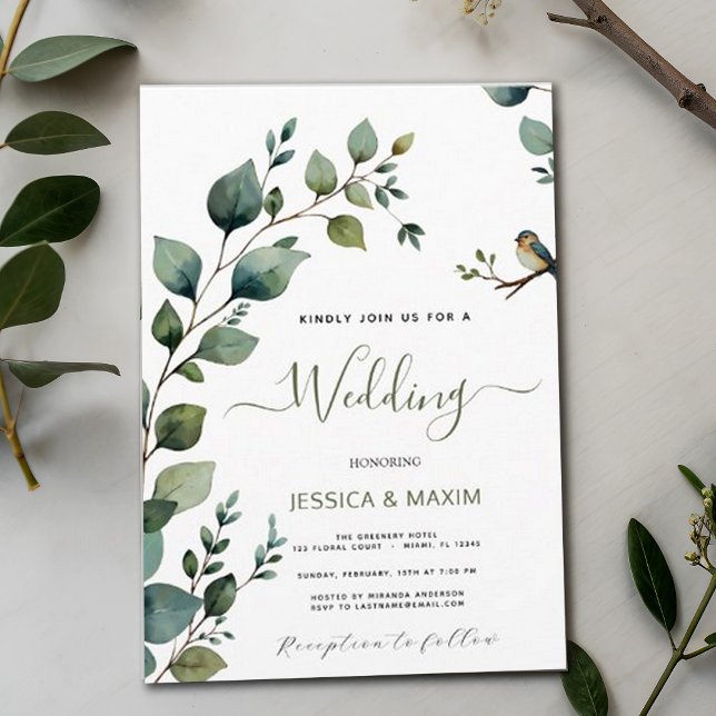 Boho Chic Botanical Green Branch Wedding Einladung (Von Creator hochgeladen)